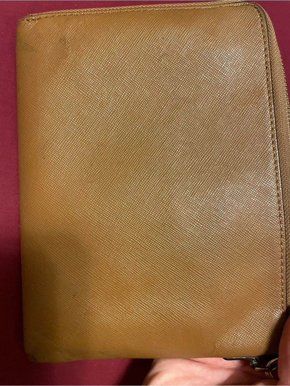 Tory Burch Cognac Canvas/leather Zip Wristlet with Logo Medallion
